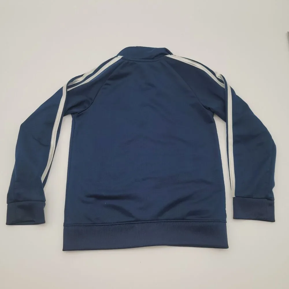 Adidas Boys Size 6 Blue Full Zip 3-stripes Track Jacket in Poly Woven Mock Neck
